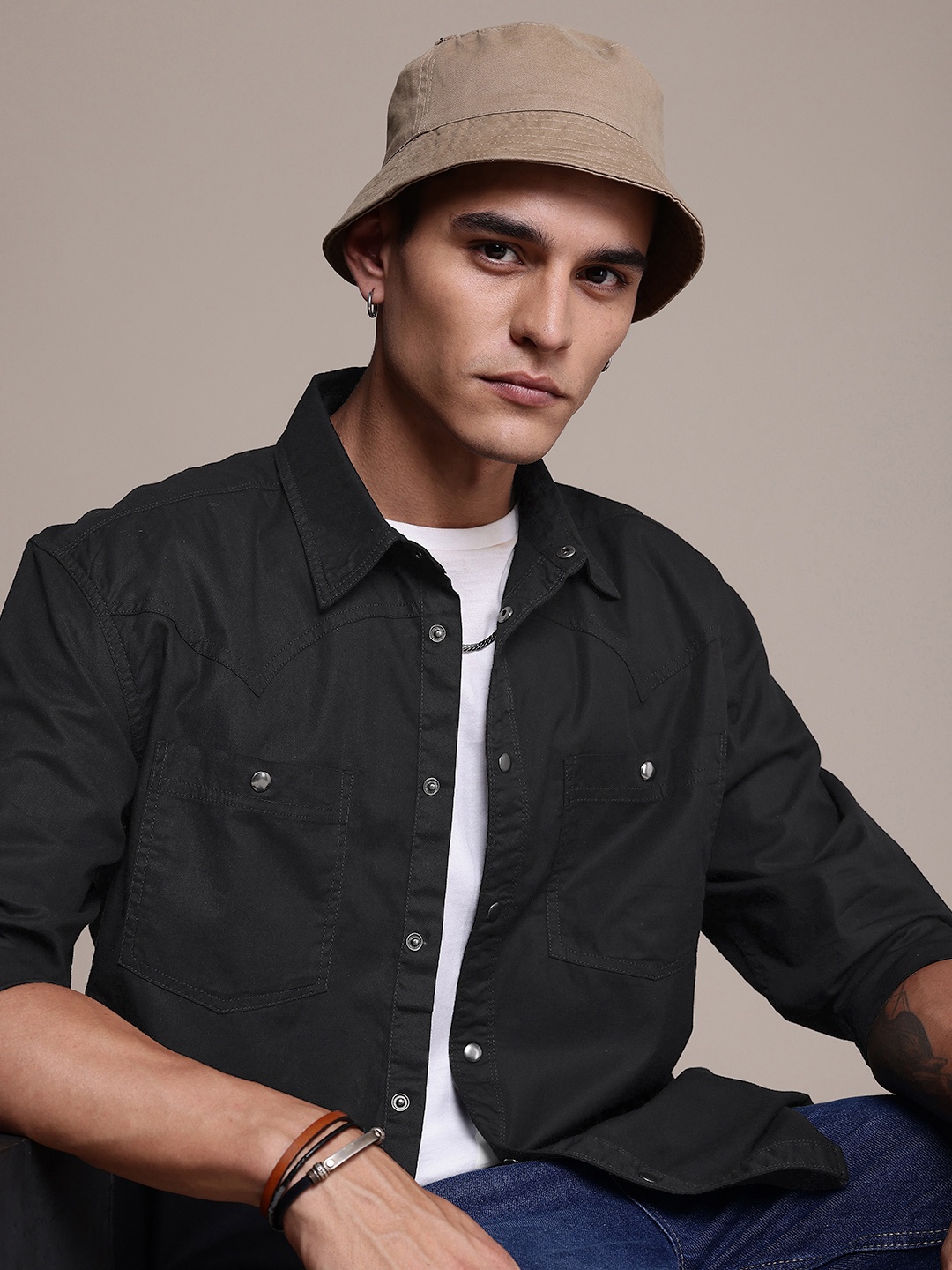 

The Roadster Life Co. Pure Cotton Relaxed Fit Casual Shirt, Black