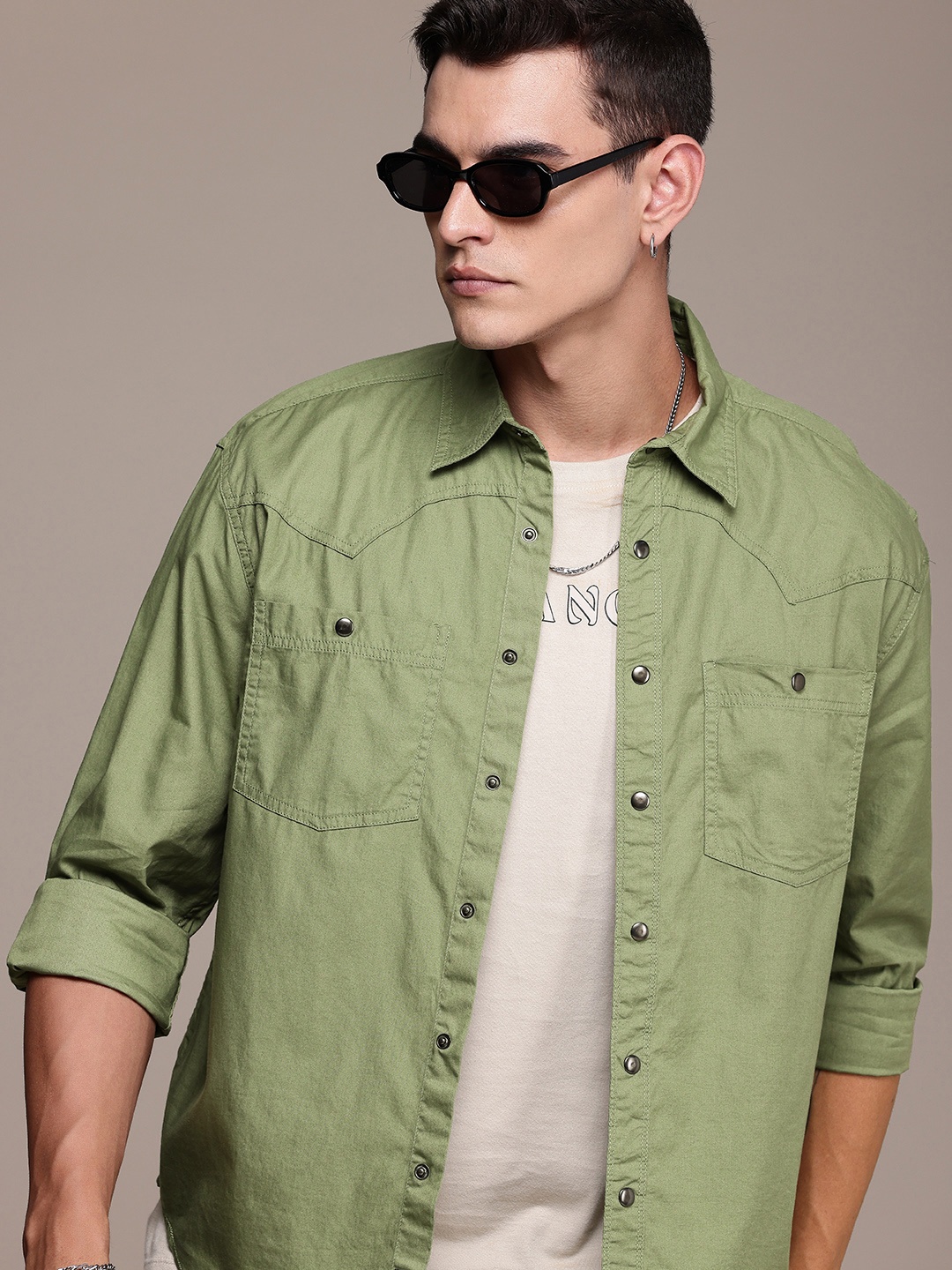 

The Roadster Life Co. Pure Cotton Relaxed Fit Casual Shirt, Olive