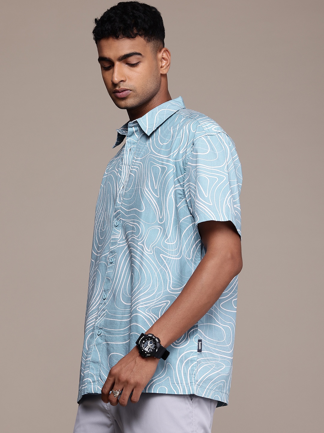 

The Roadster Life Co. Pure Cotton Printed Relaxed Fit Casual Shirt, Blue