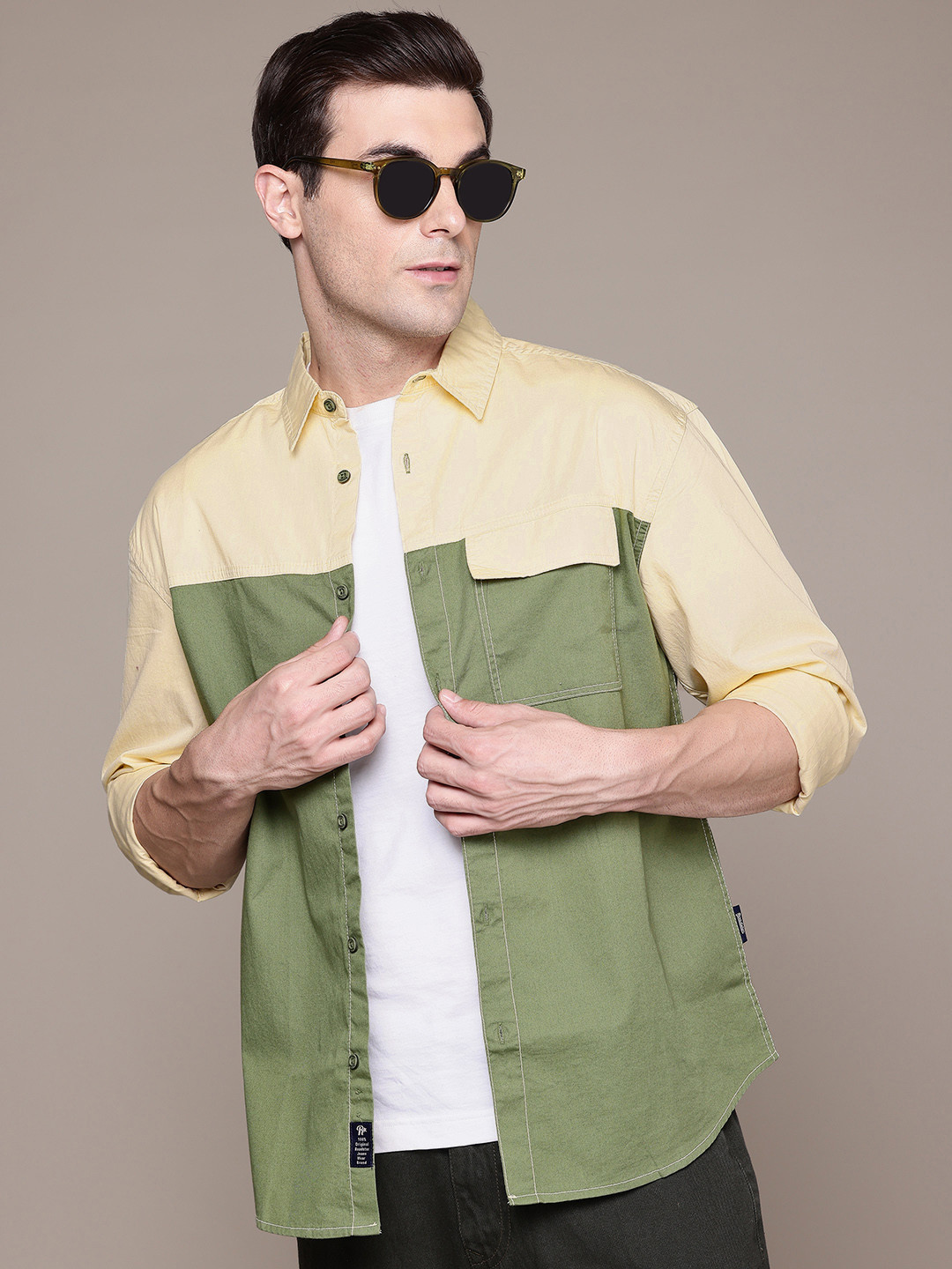 

The Roadster Lifestyle Co. Colourblocked Cotton Shirt, Yellow