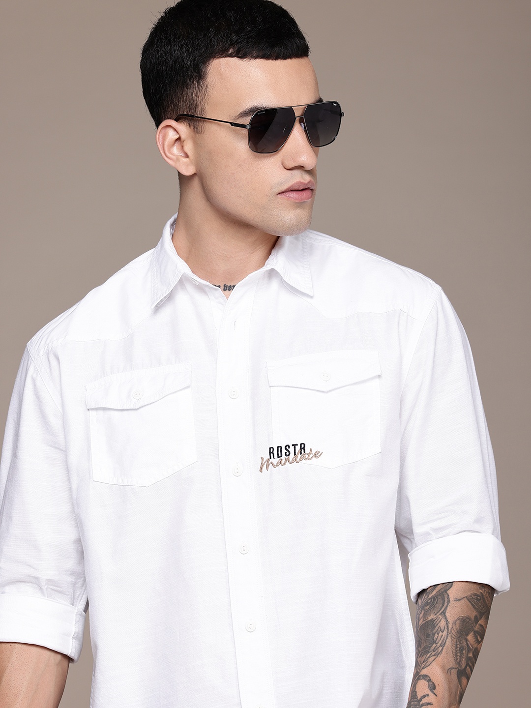 

The Roadster Life Co. Drop-Shoulder Relaxed Fit Pure Cotton Casual Shirt, White