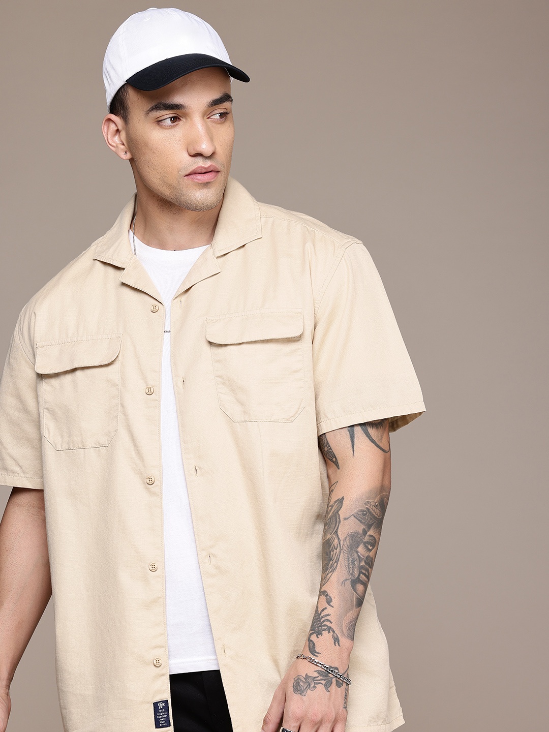 

The Roadster Life Co. Pure Cotton Relaxed Fit Opaque Casual Shirt, Beige