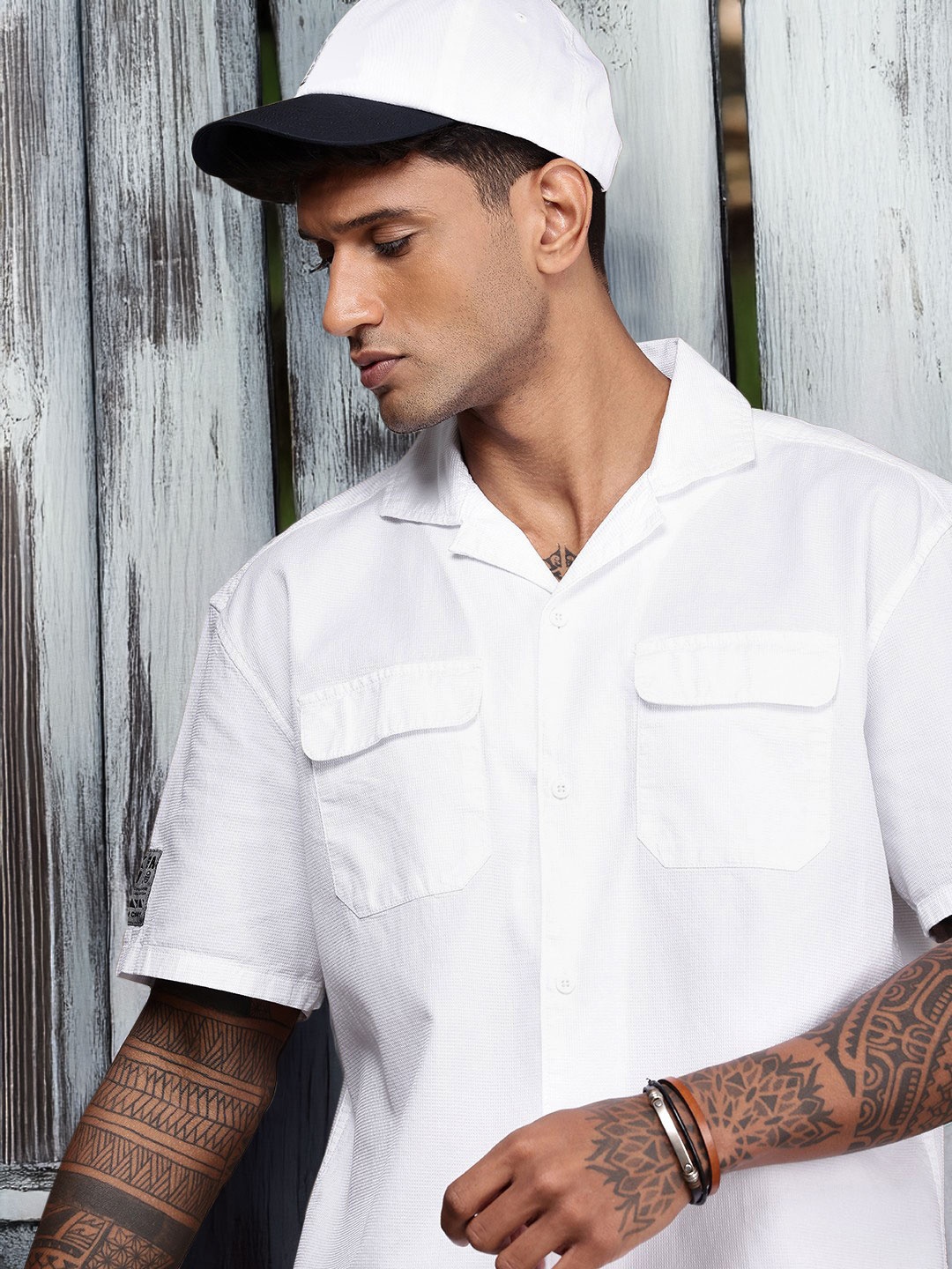 

The Roadster Life Co. Relaxed Fit Textured Cuban Collar Pure Cotton Casual Shirt, White