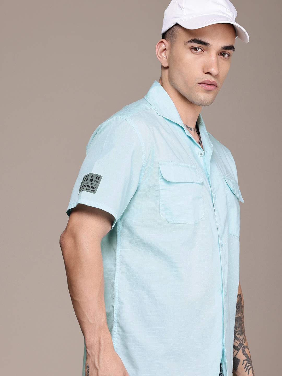 

The Roadster Life Co. Pure Cotton Cuban Collar Casual Shirt, Blue