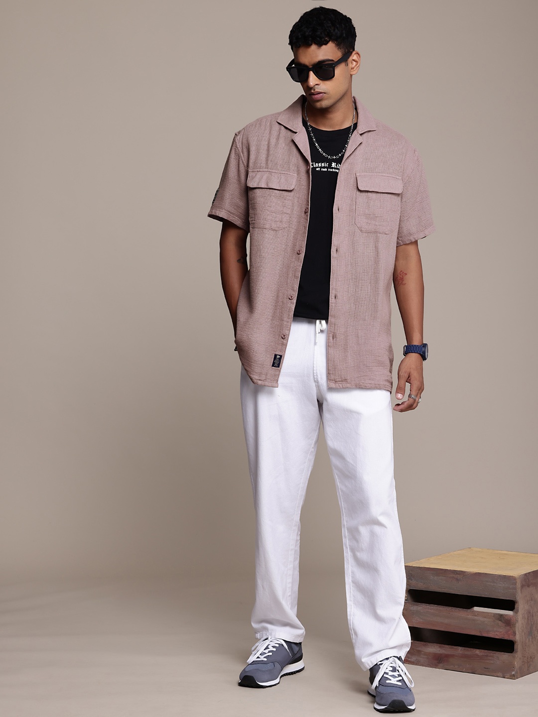 

The Roadster Life Co. Pure Cotton Relaxed Fit Knitted Casual Shirt, Mauve
