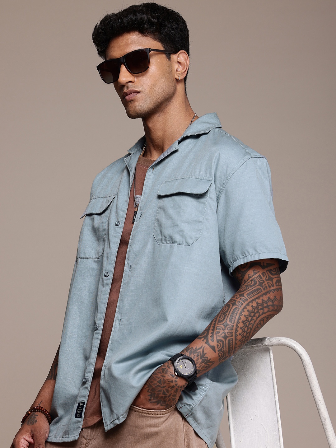 

The Roadster Life Co. Relaxed Fit Cuban Collar Pure Cotton Casual Shirt, Grey