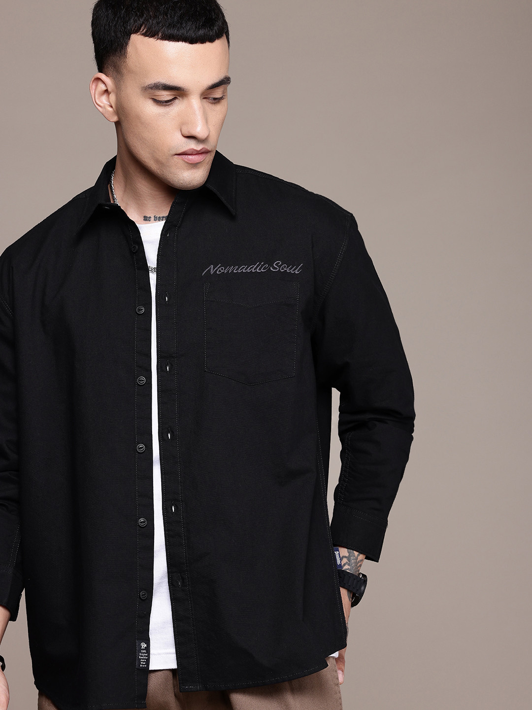 

The Roadster Life Co. Pure Cotton Relaxed Fit Casual Shirt, Black