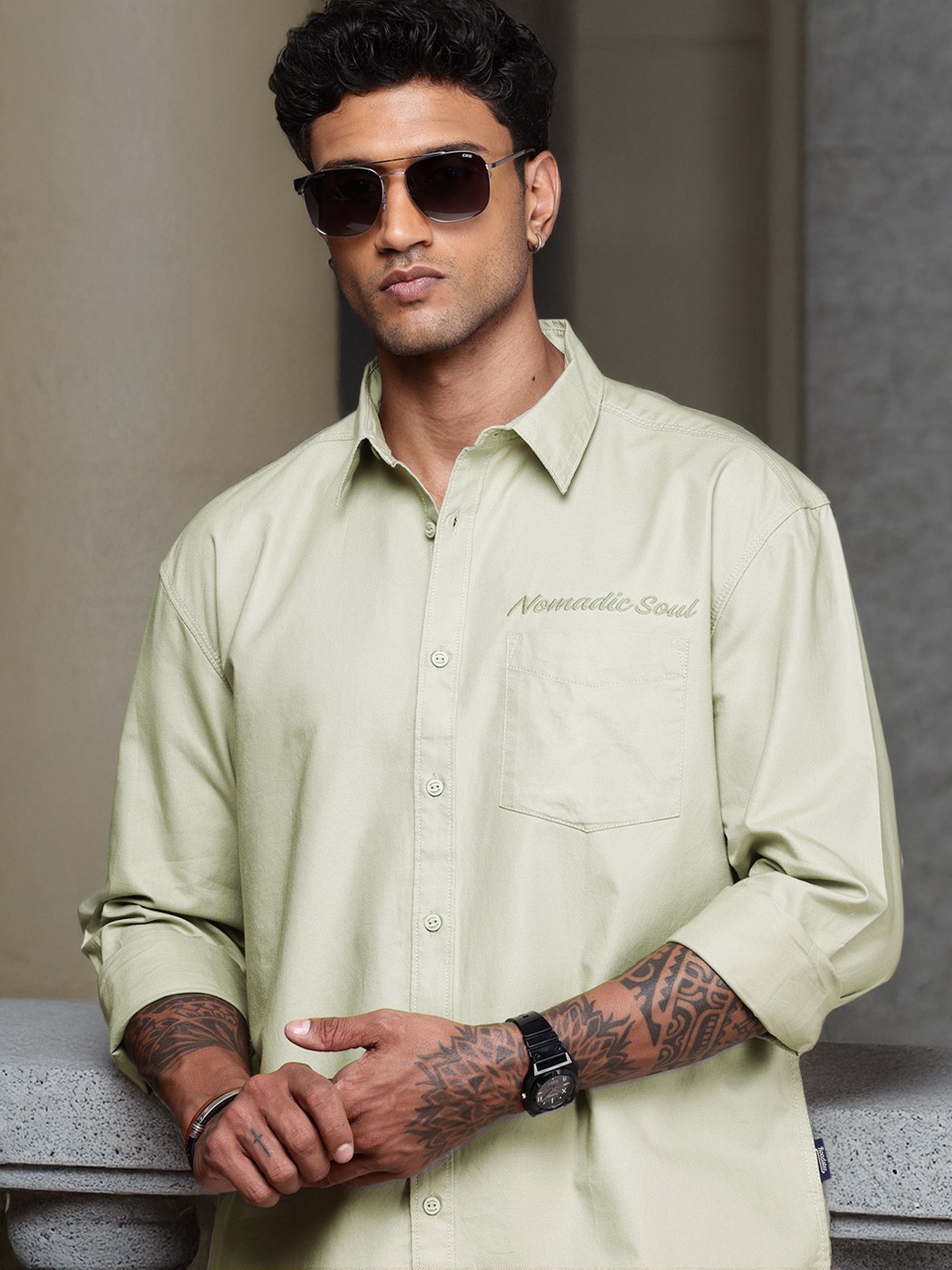 

The Roadster Life Co. Pure Cotton Relaxed Fit Casual Shirt, Green