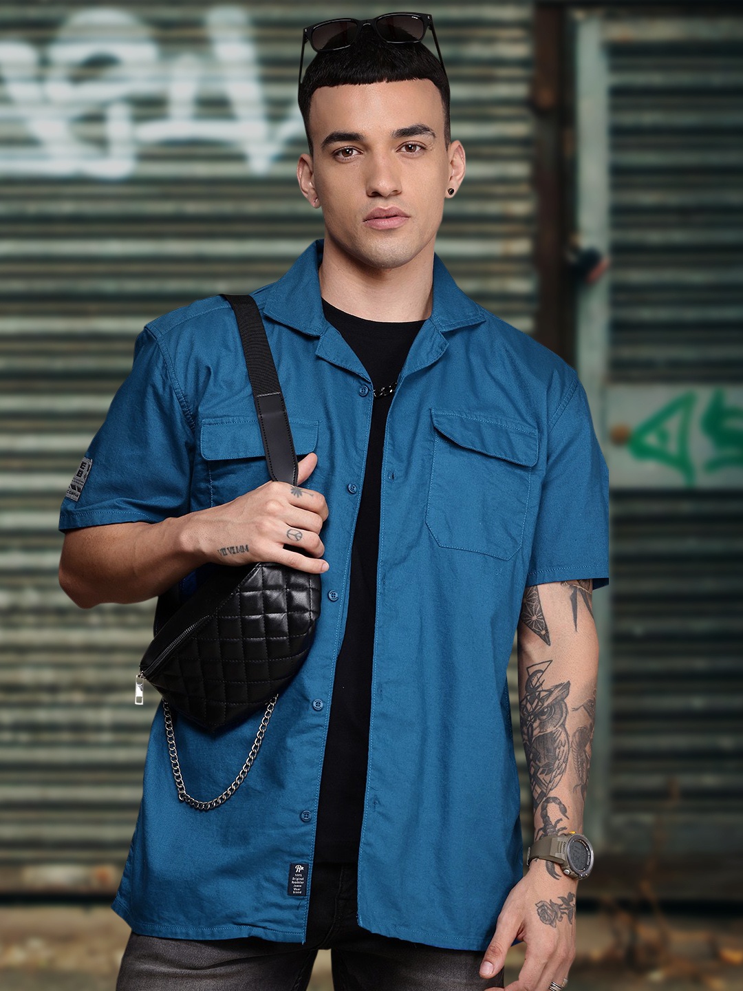 

The Roadster Life Co. Drop-Shoulder Relaxed Fit Pure Cotton Casual Shirt, Blue