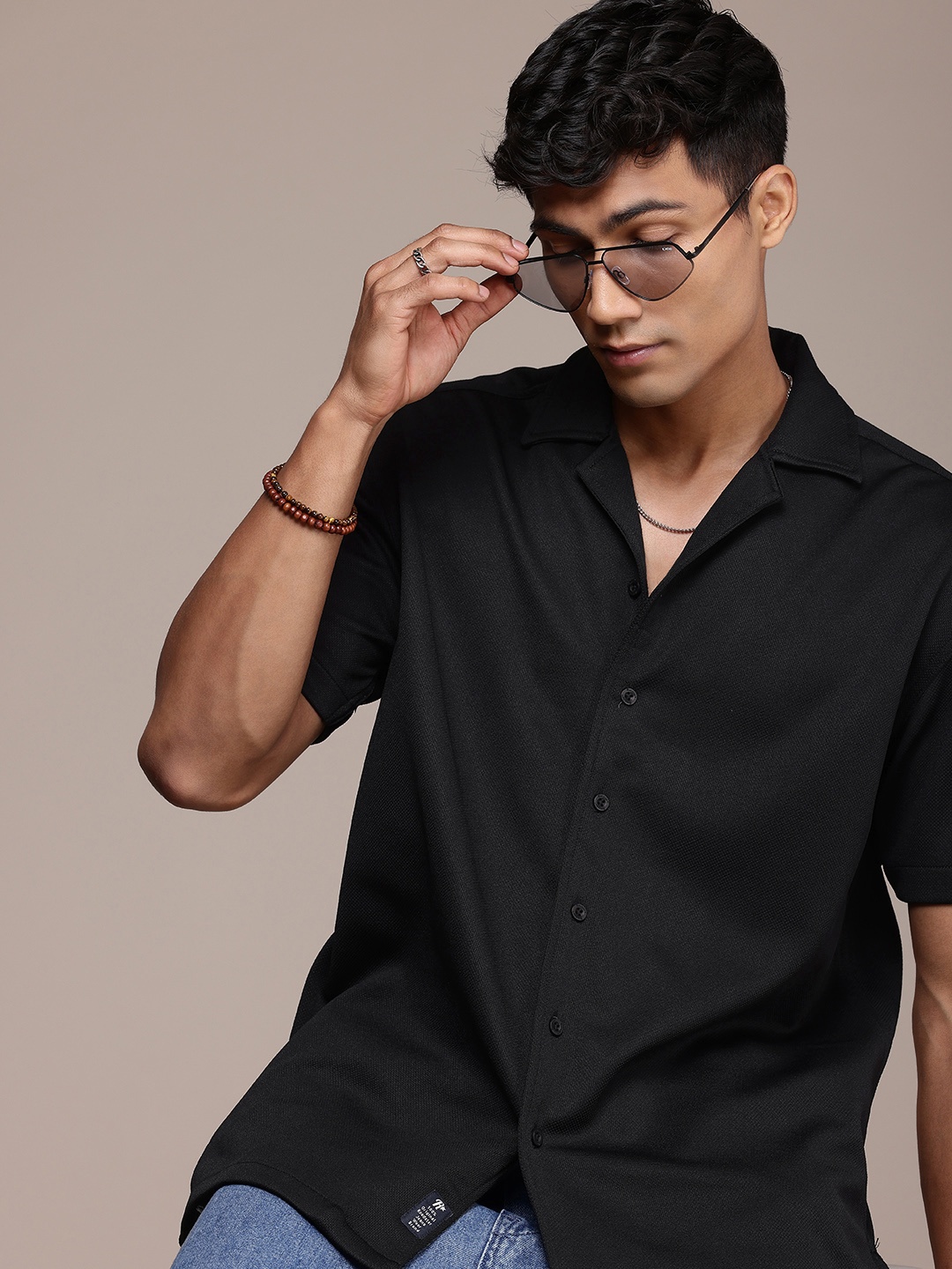 

Roadster The Life Co. Textured Opaque Casual Shirt, Black