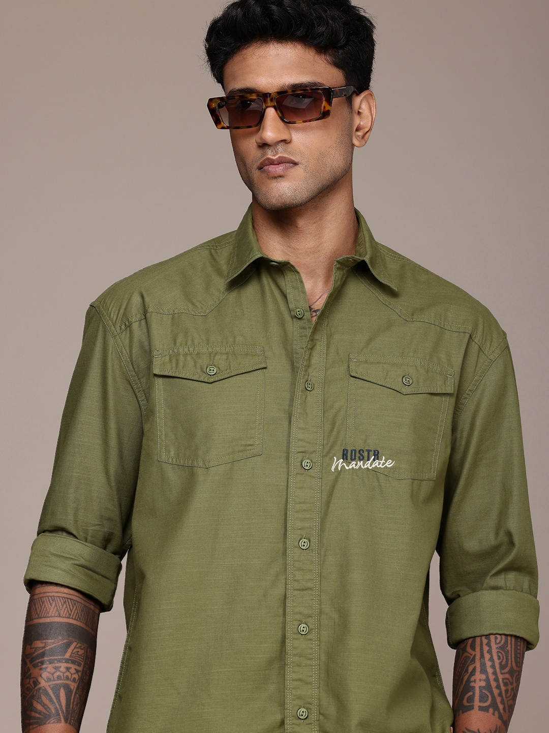 

The Roadster Life Co. Pure Cotton Relaxed Fit Casual Shirt, Olive