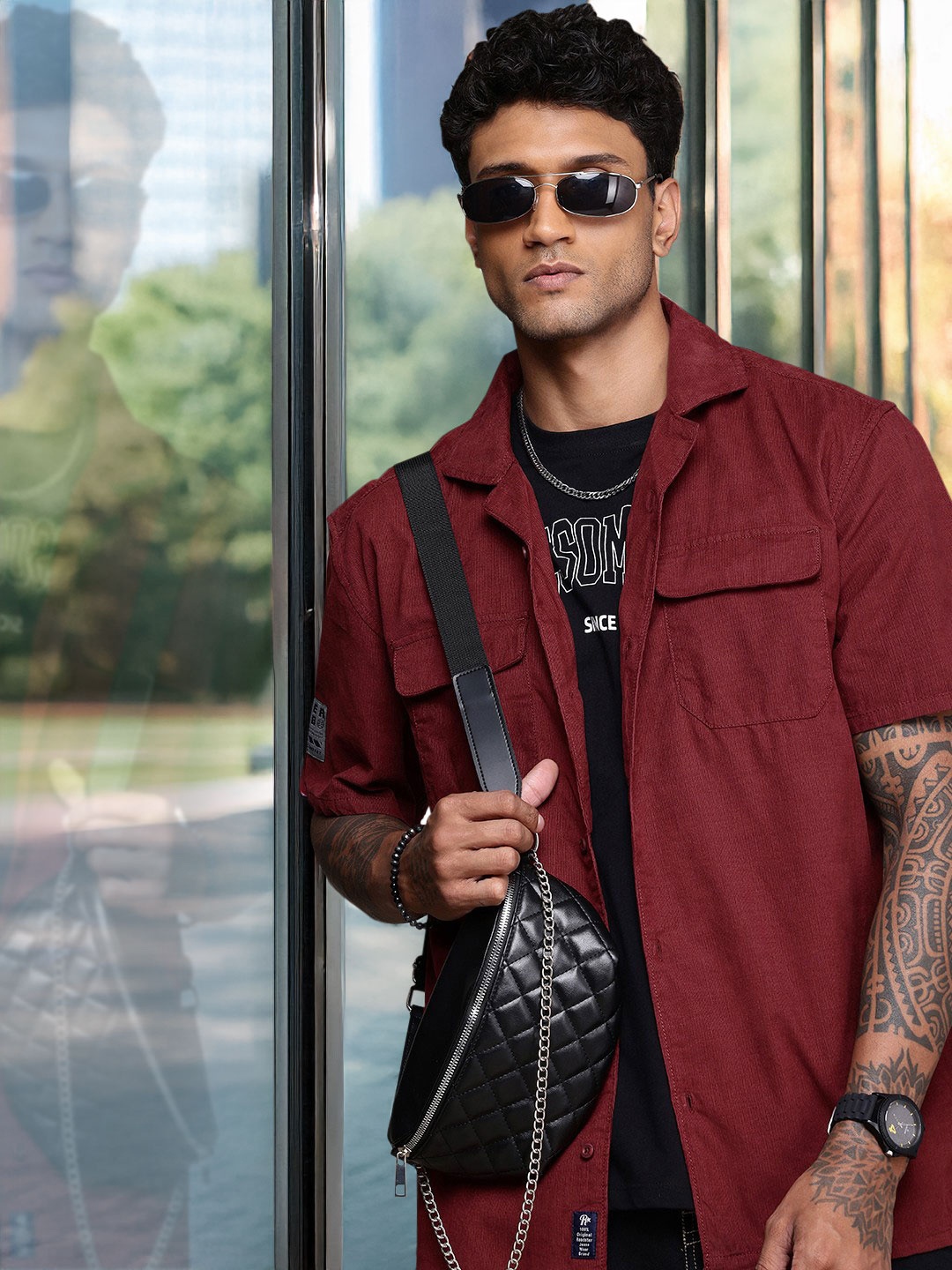 

The Roadster Life Co. Drop-Shoulder Pure Cotton Relaxed Fit Casual Shirt, Maroon