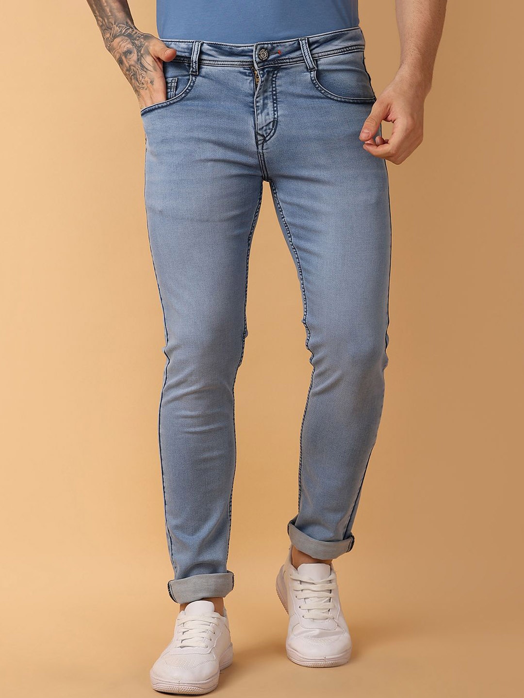 

V-Mart Men Slim Fit Mid-Rise Heavy Fade Jeans, Blue