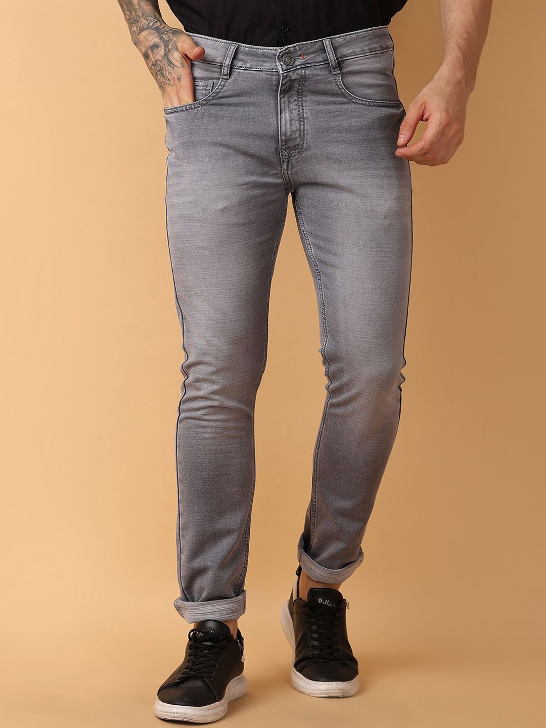 

V-Mart Men Slim Fit Mid-Rise Heavy Fade Jeans, Grey