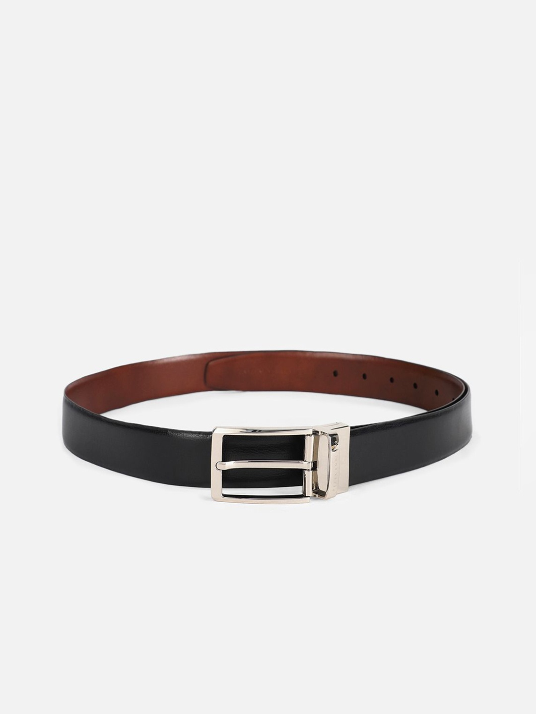 Peter England Men Solid Reversible Leather Formal Belt, Brown