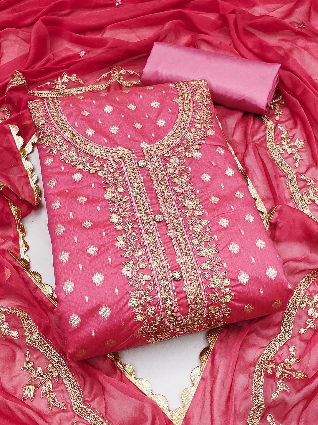

KIMISHA Women Embroidered Unstitched Dress Material, Pink