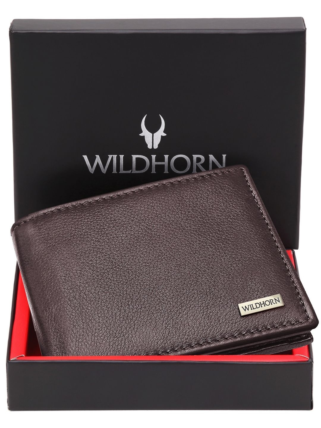 WildHorn Men Leather Two Fold Wallet, Brown