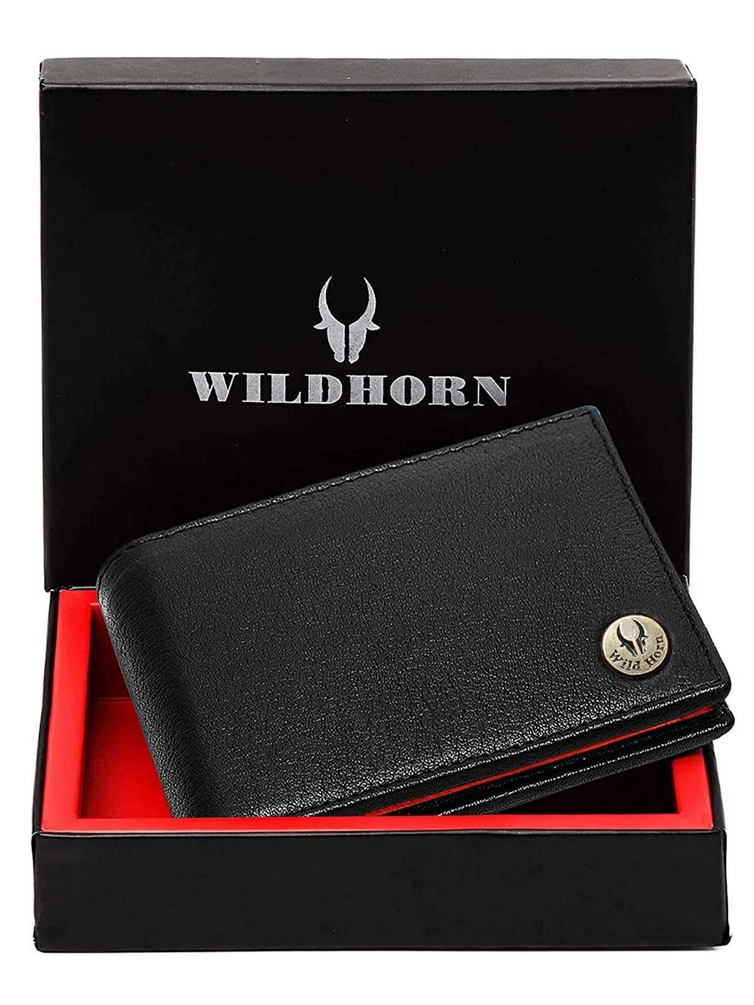 WildHorn Men Leather Two Fold Wallet, Black