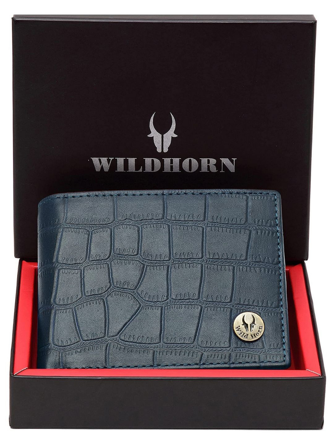 

WildHorn Men Textured Leather Two Fold Wallet, Blue