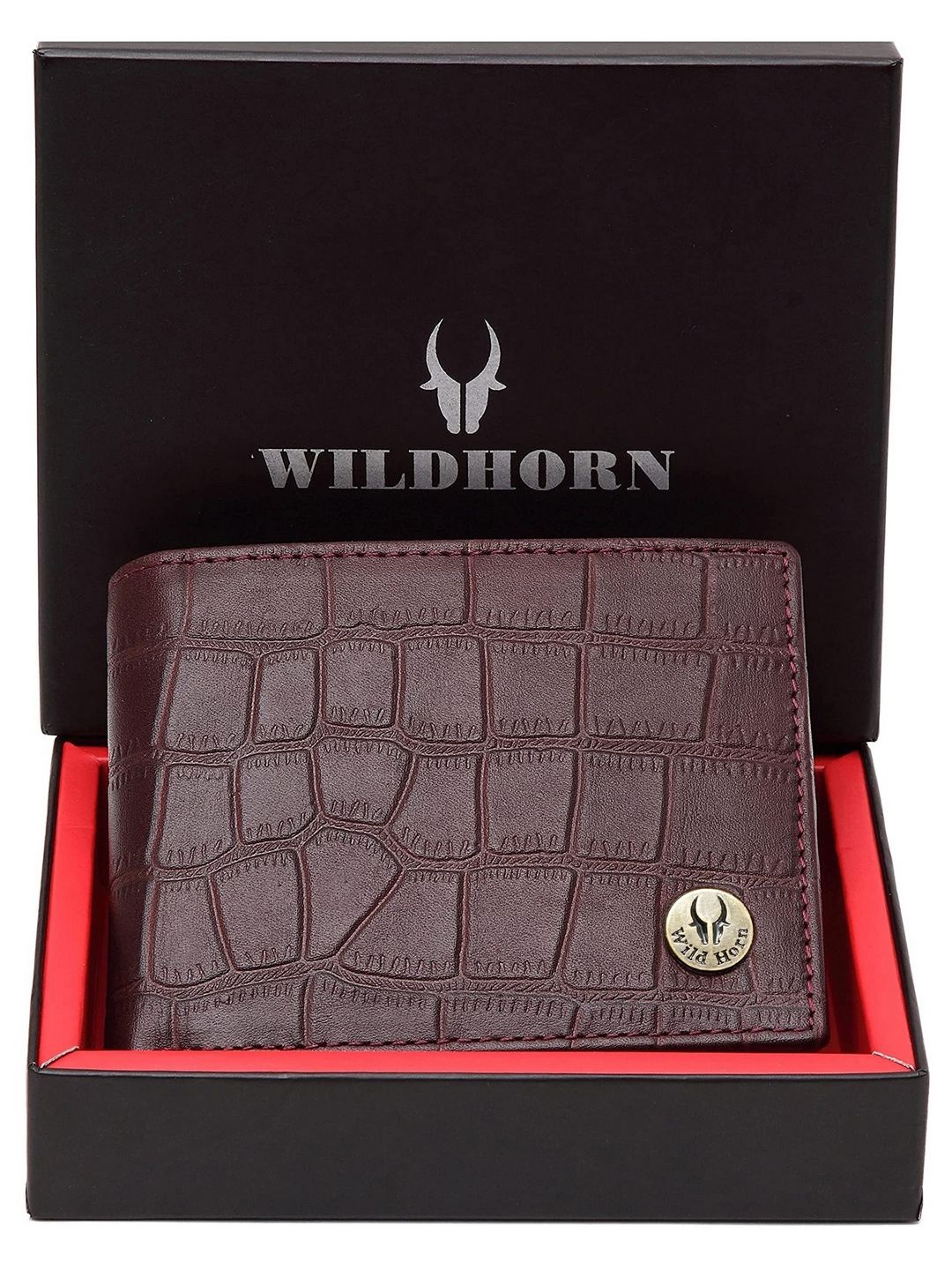 

WildHorn Men Textured Leather Two Fold Wallet, Brown