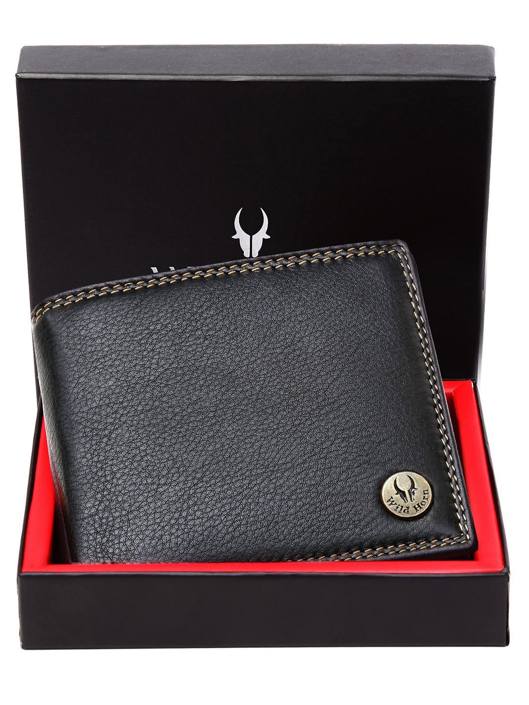 

WildHorn Men Textured Leather Two Fold Wallet, Black