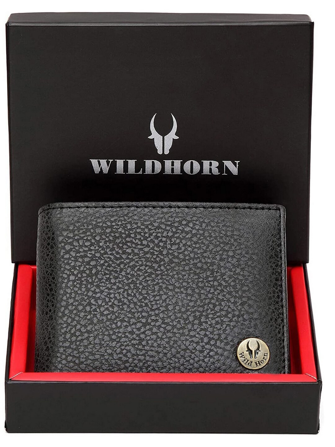 

WildHorn Men Textured Leather Two Fold Wallet, Black