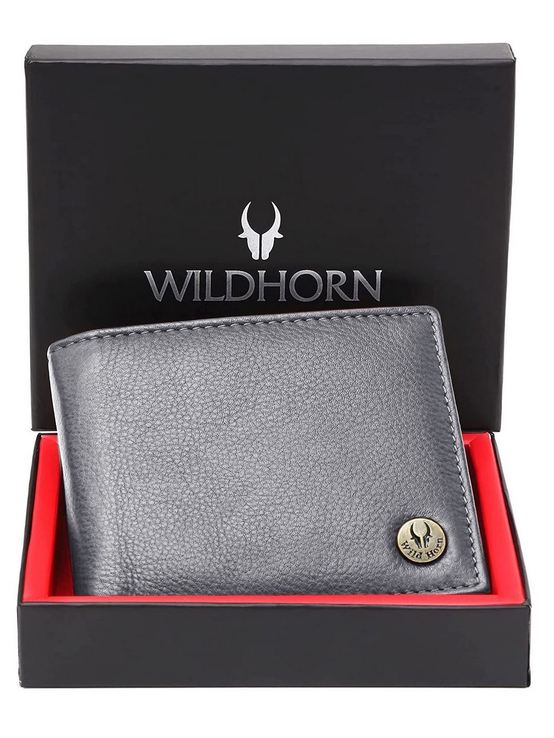 

WildHorn Men Textured Leather Two Fold Wallet, Grey