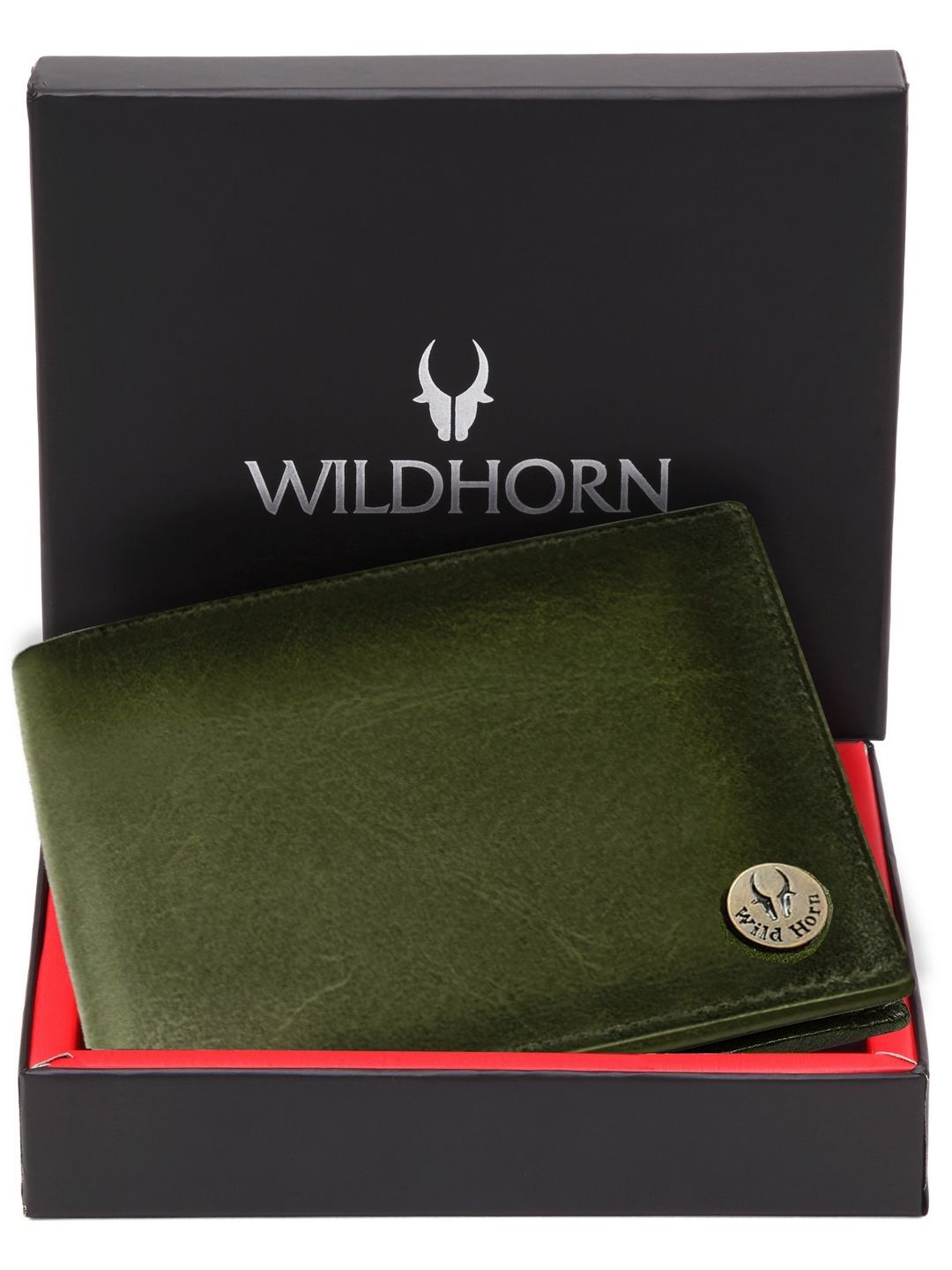 WildHorn Men Textured Leather Two Fold Wallet, Green