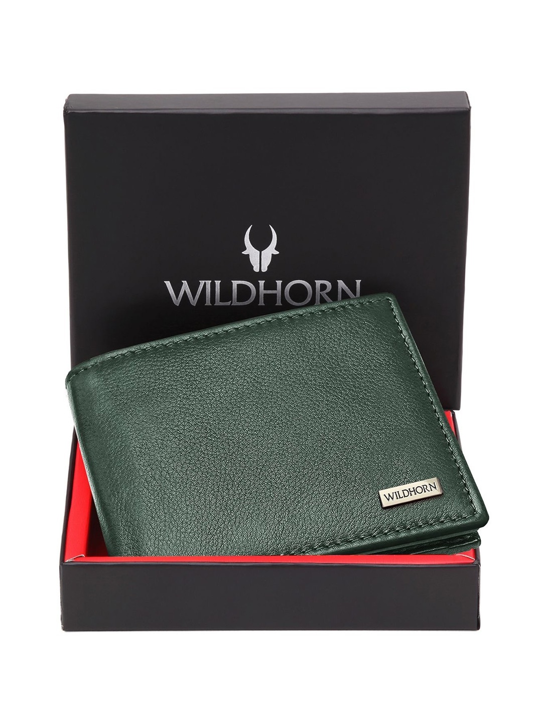 

WildHorn Men Textured Leather Two Fold Wallet, Green