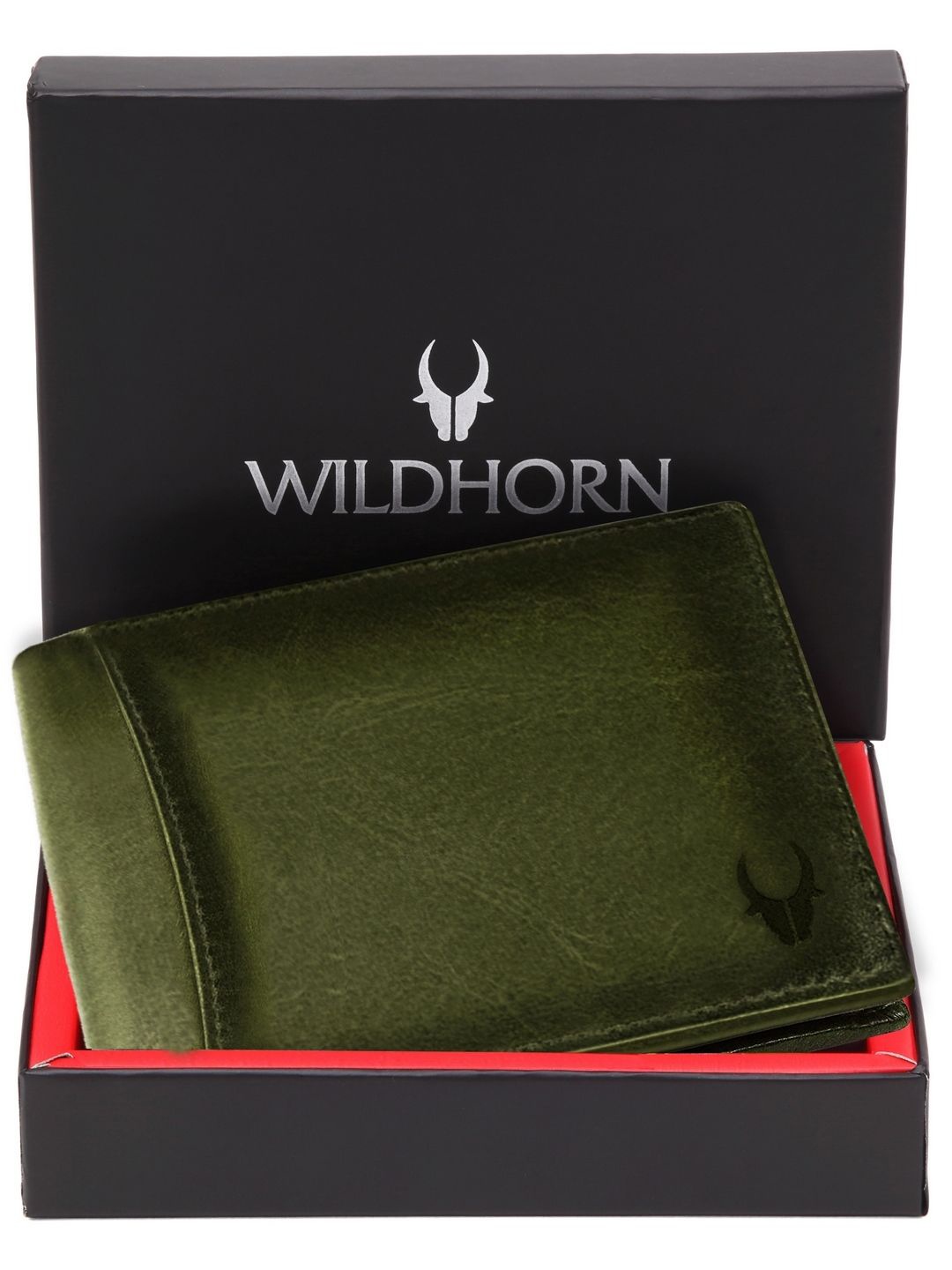 

WildHorn Men Textured Leather Two Fold Wallet, Green