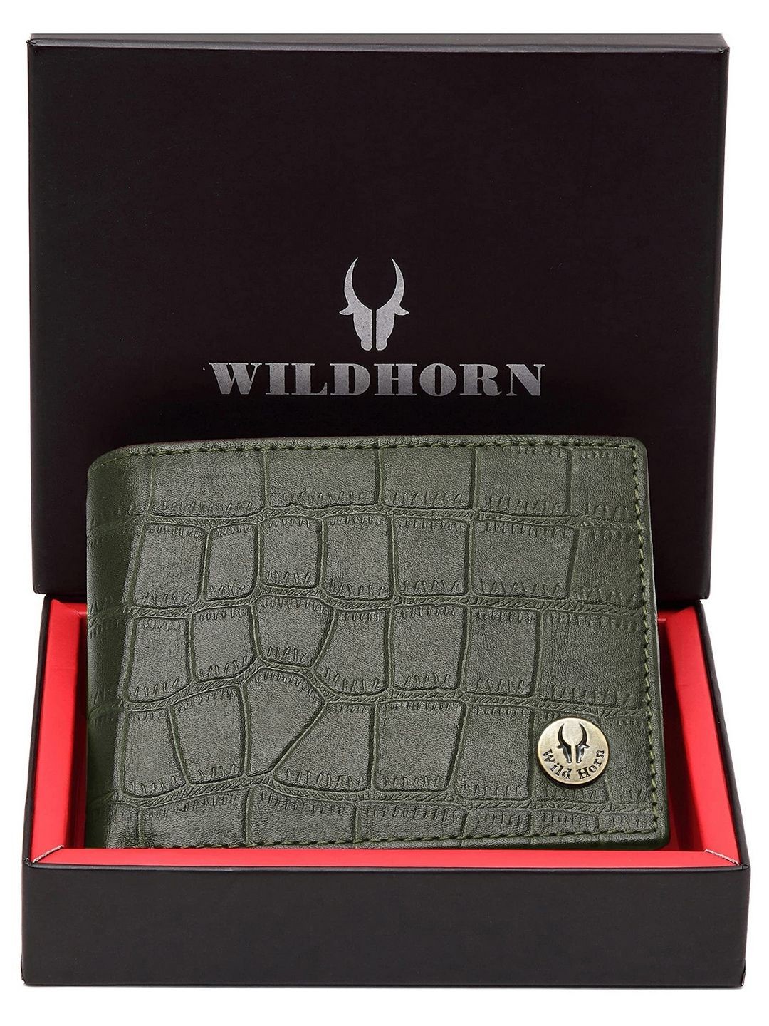 

WildHorn Men Leather Two Fold Wallet, Green