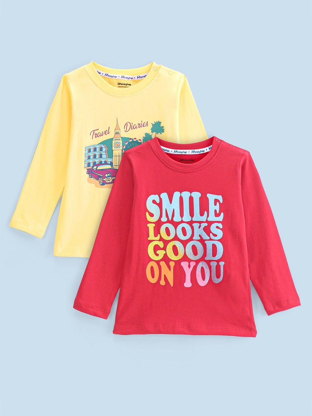 

Honeyhap Girls Floral 2 Printed Hooded Bio Finish Applique T-shirt, Yellow