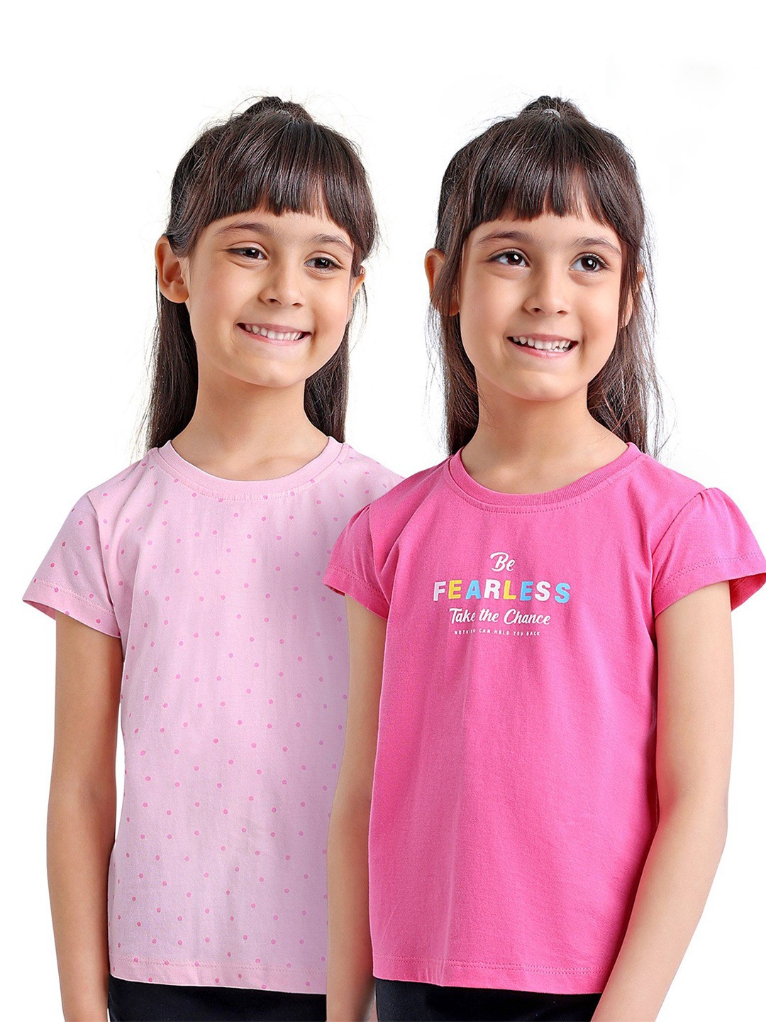 

Honeyhap Girls Typography 2 Printed Bio Finish Applique T-shirt, Pink
