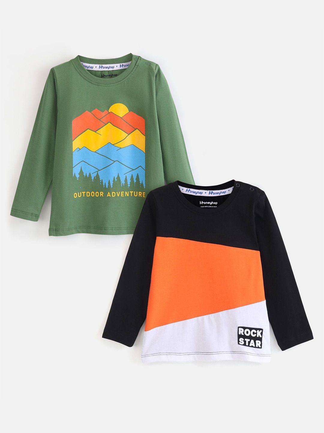 

Honeyhap Boys 2 Colourblocked High Neck Bio Finish Applique T-shirt, Black