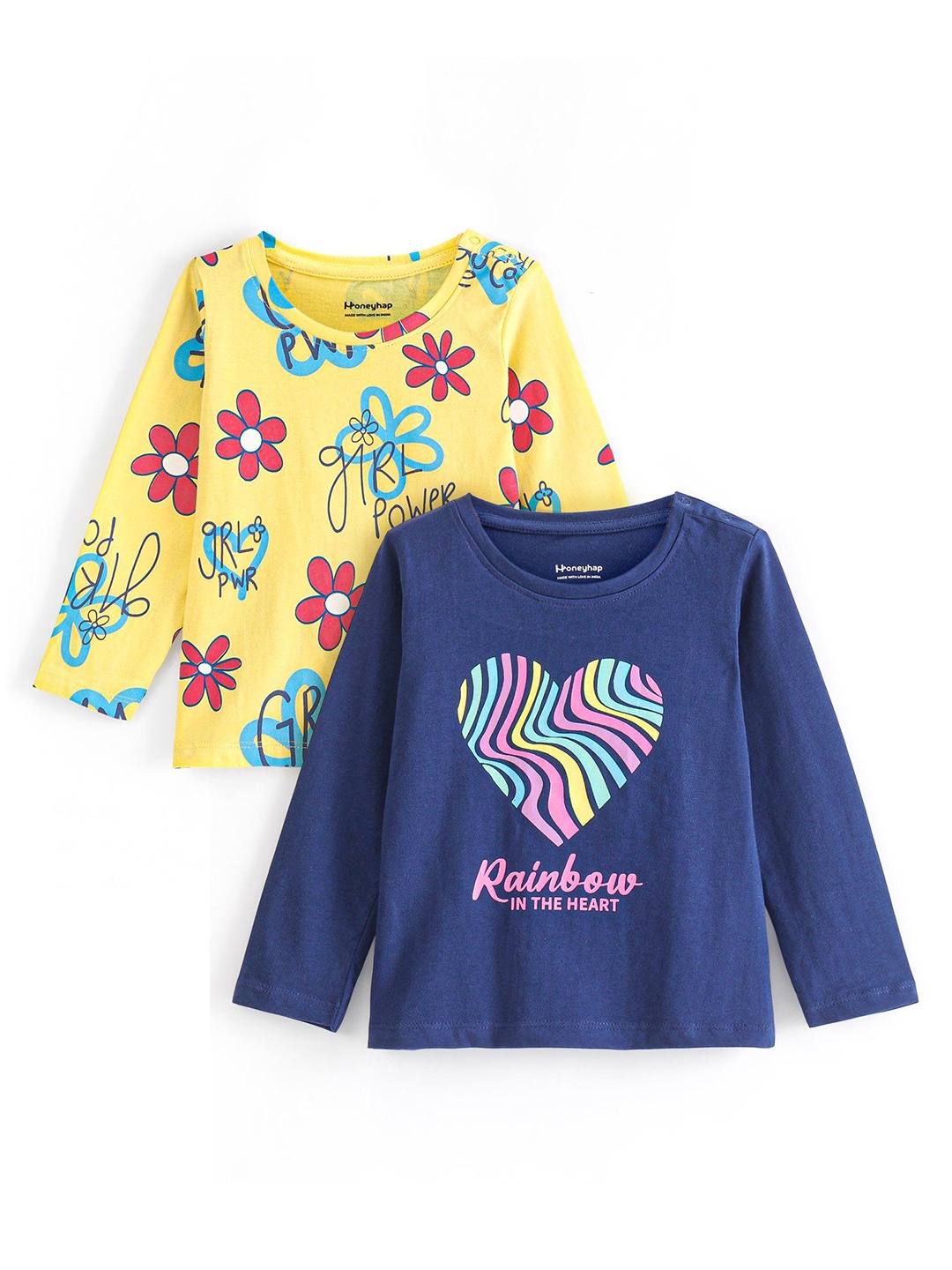 

Honeyhap Girls Typography 2 Printed Bio Finish Applique T-shirt, Yellow