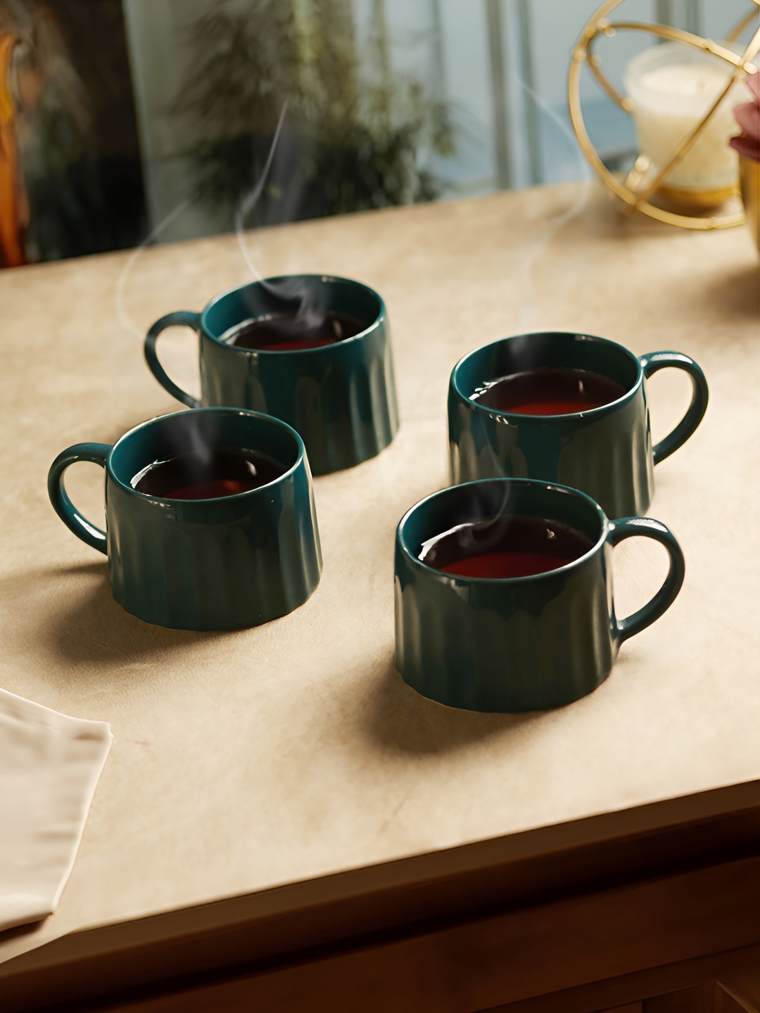 Troveas Ceramic Castleton Green Tea Cup 4 Pcs Set