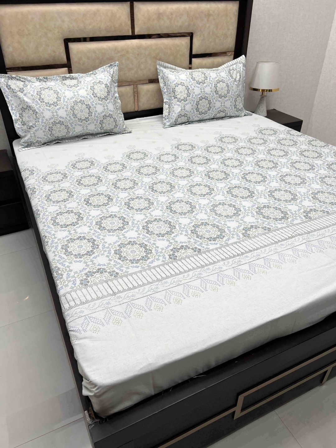 

Pure Decor Blue & Black Ethnic Motifs 350 TC Queen Bedsheet with 2 Pillow Covers