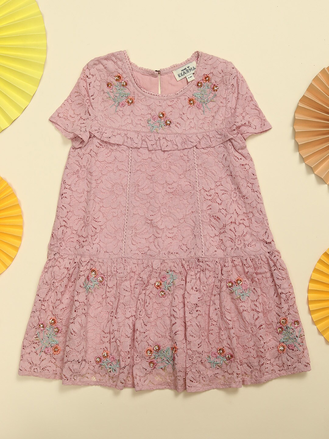 

HOUSE OF KKARMA Floral Lace A-Line Dress, Pink