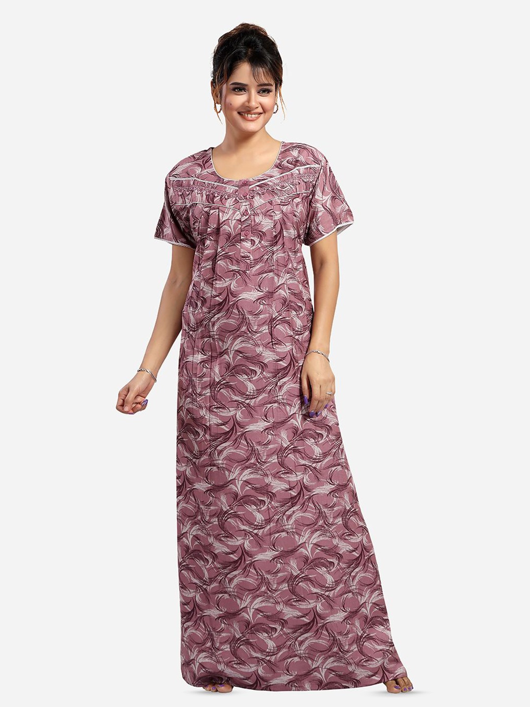 NIGHT QUEEN Printed Maxi Nightdress, Purple
