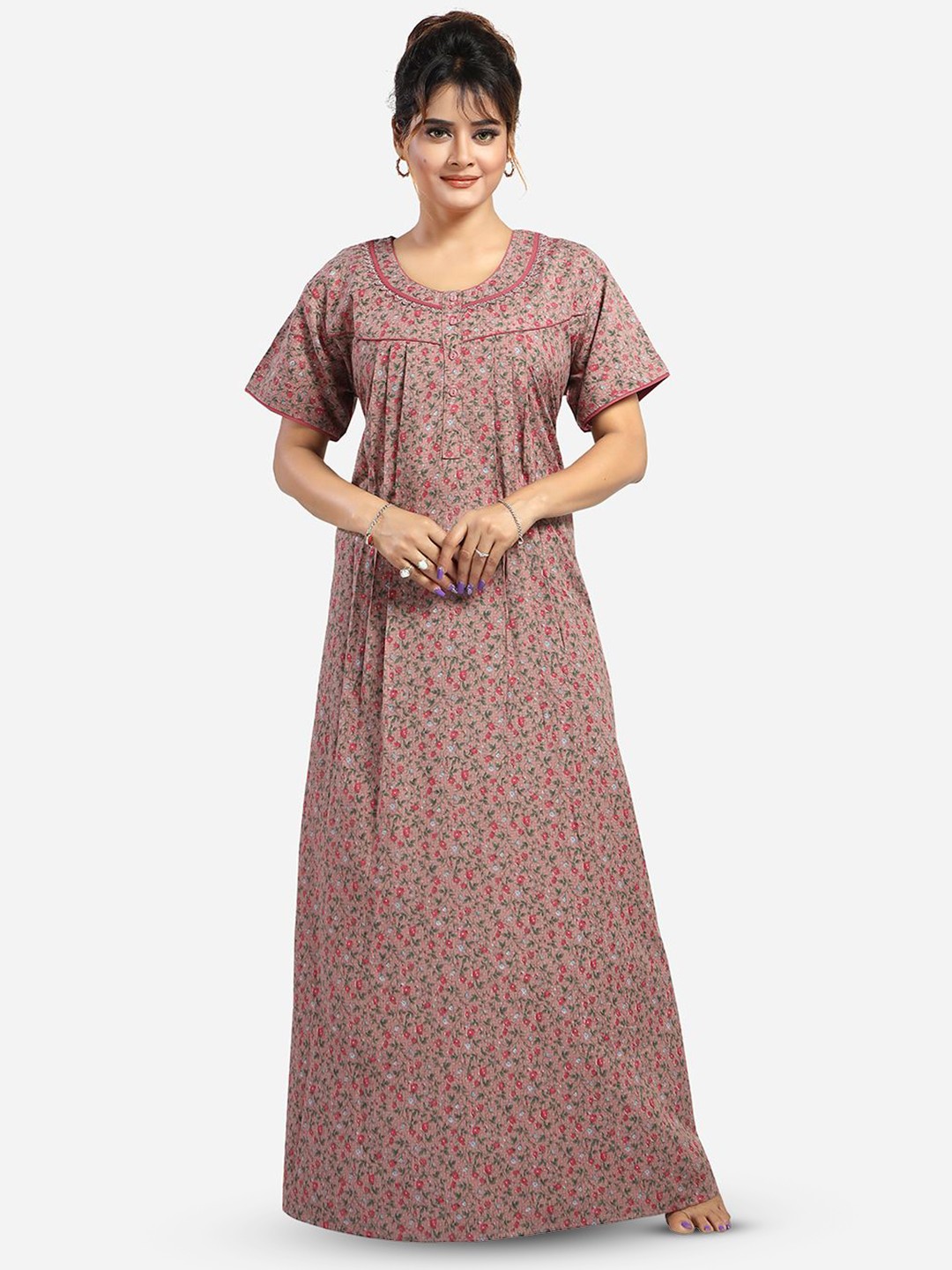 

NIGHT QUEEN Floral Printed Maxi Nightdress, Pink
