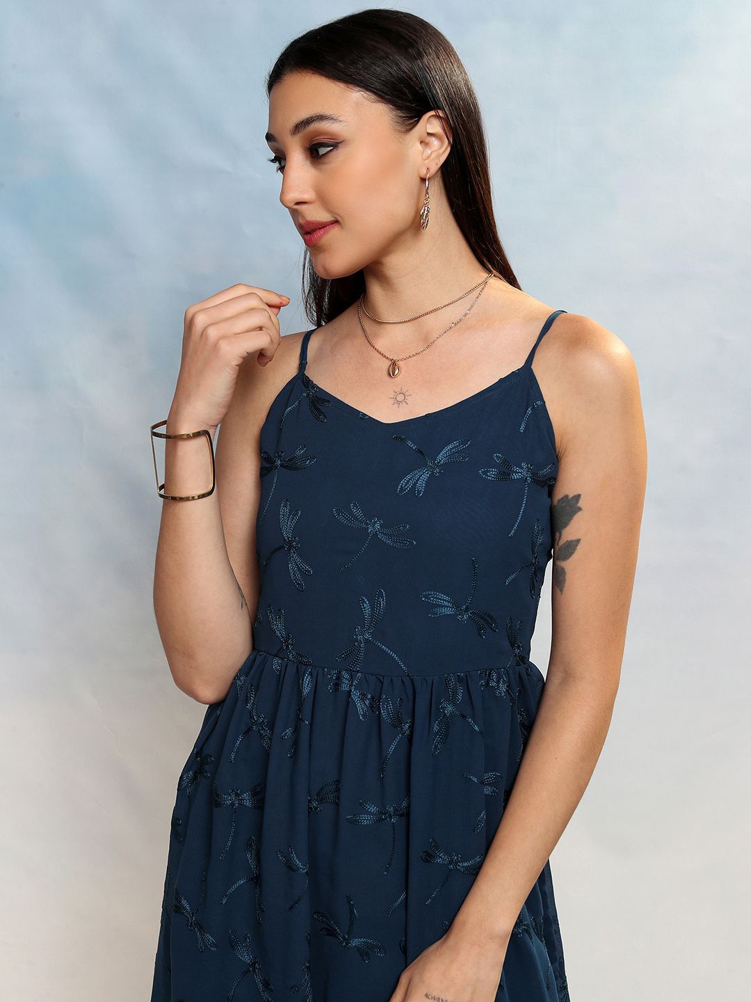 

Vishudh Floral Print Fit & Flare Midi Dress, Blue