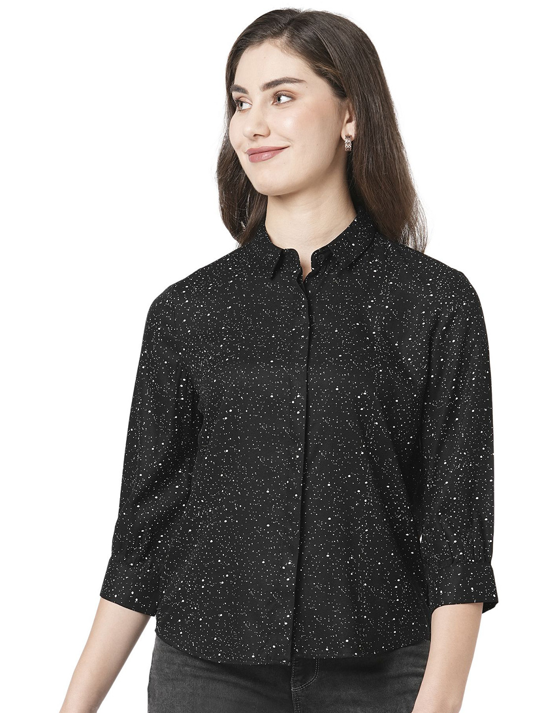 

Kraus Jeans Women Slim Fit Opaque Printed Casual Shirt, Black