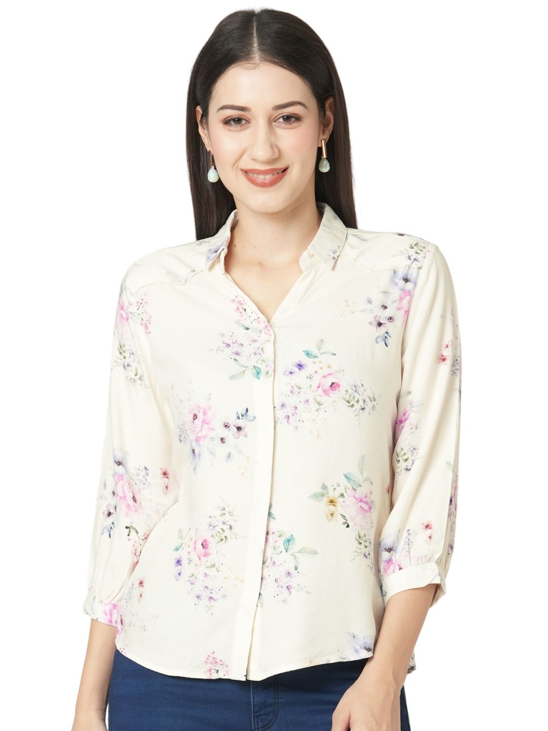 

Kraus Jeans Women Slim Fit Floral Opaque Printed Casual Shirt, Multi