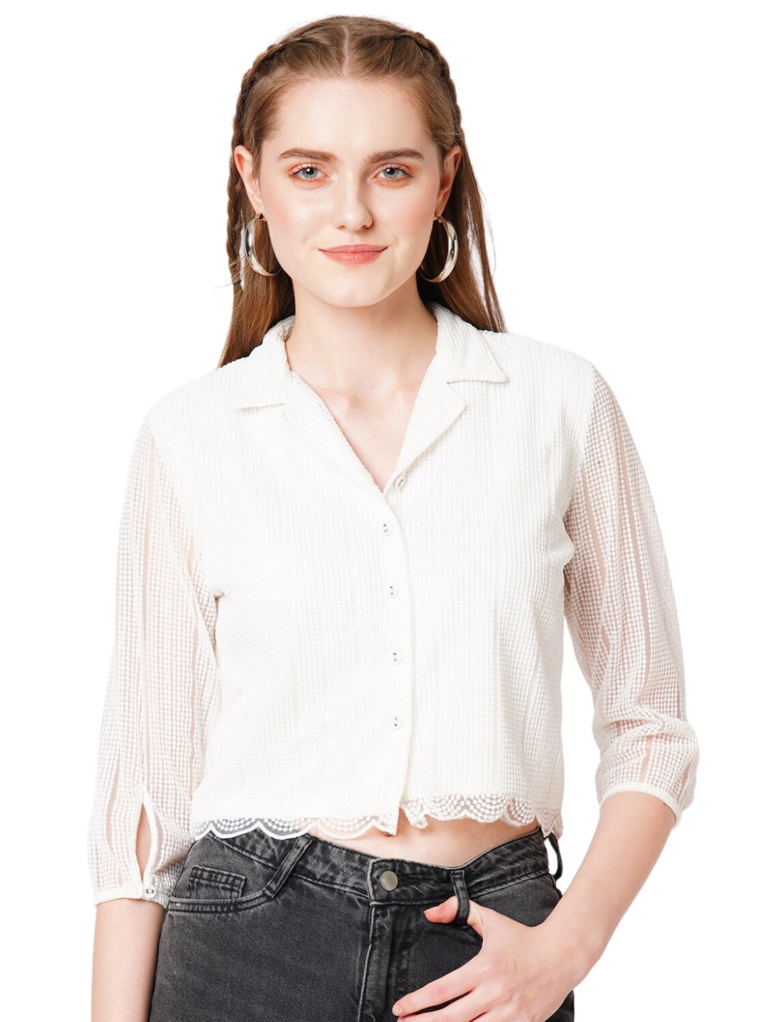 

Kraus Jeans Women Slim Fit Opaque Casual Shirt, Off white