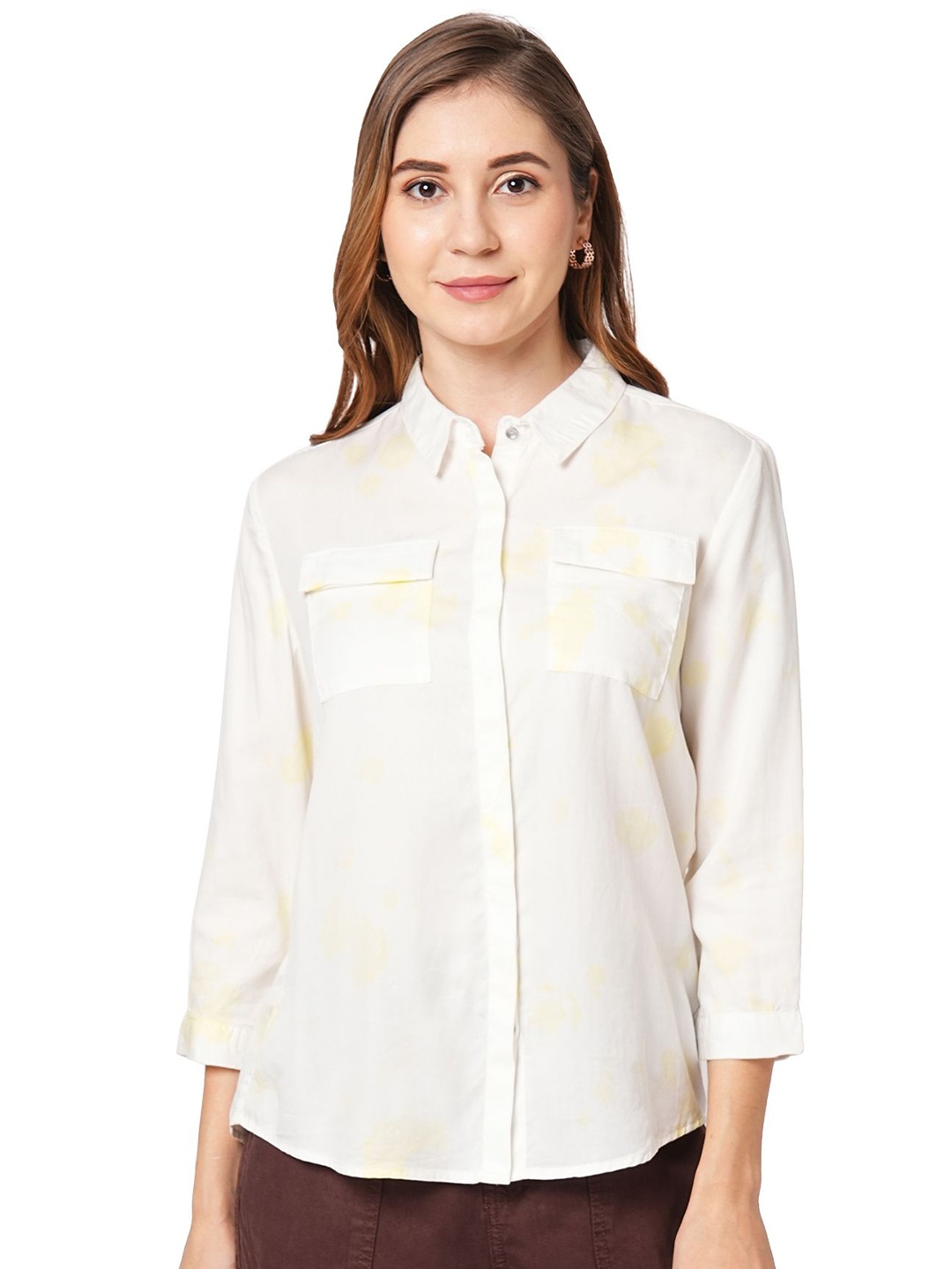 

Kraus Jeans Women Spread Collar Slim Fit Casual Shirt, Yellow