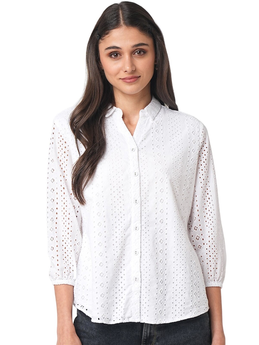 

Kraus Jeans Women Slim Fit Opaque Printed Casual Shirt, White
