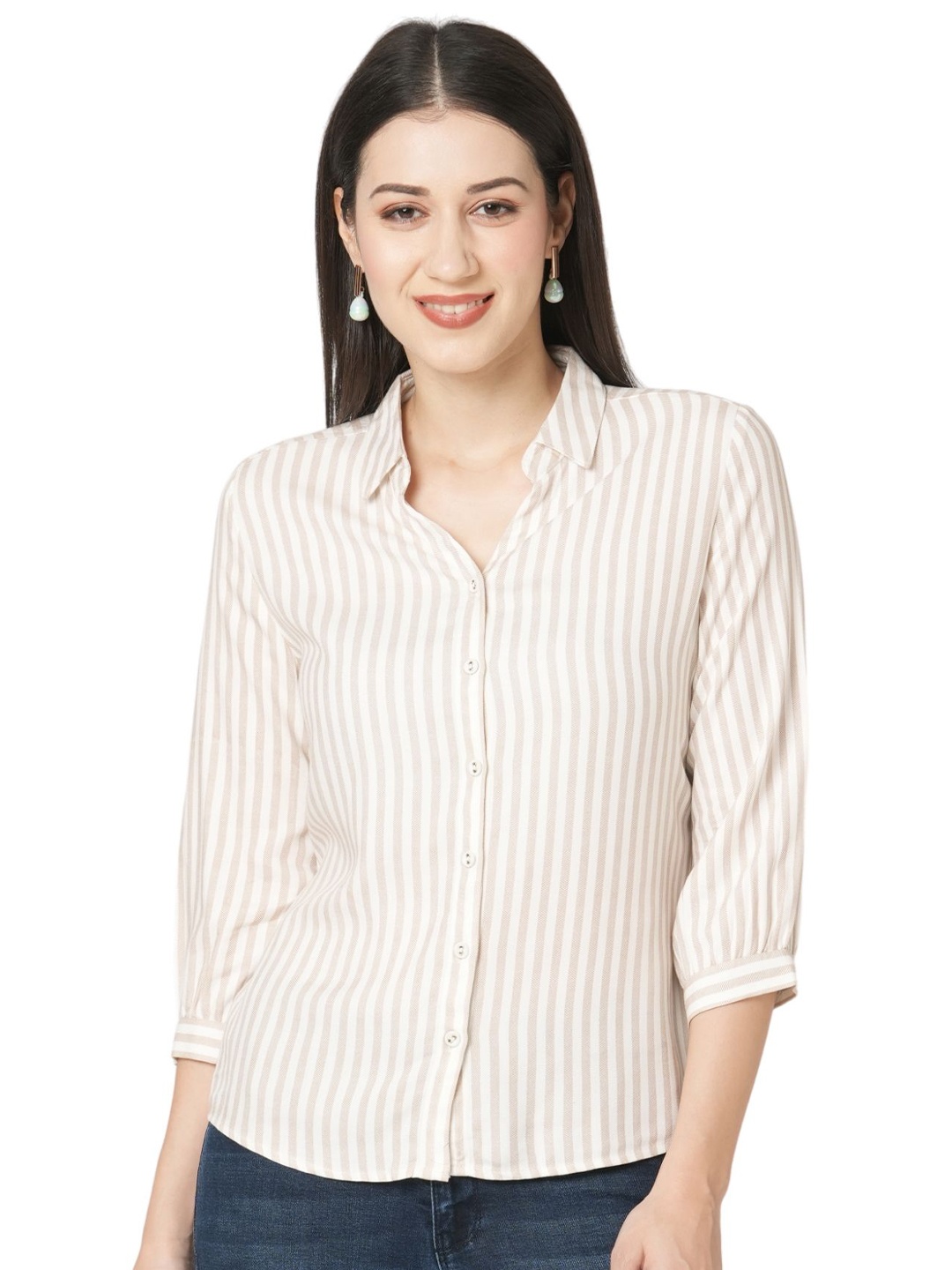 

Kraus Jeans Women Slim Fit Opaque Casual Shirt, Beige