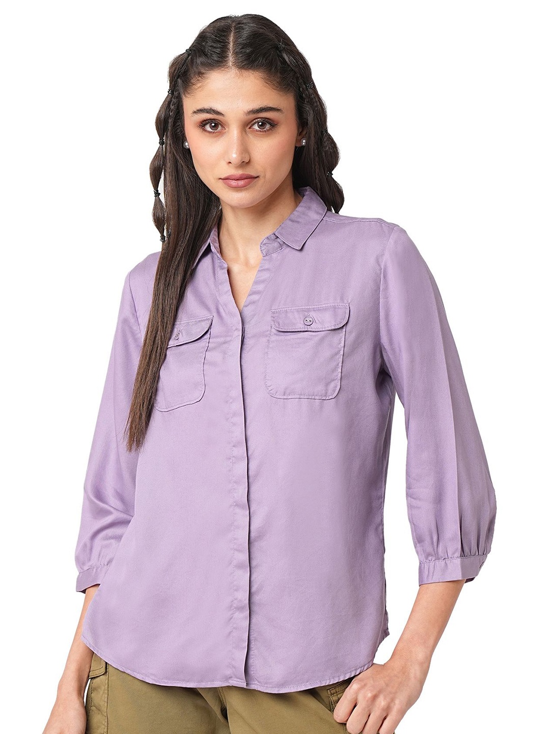 

Kraus Jeans Women Spread Collar Slim Fit Casual Shirt, Mauve