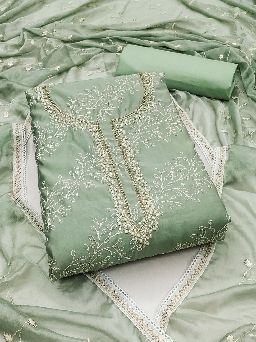 

KIMISHA Embroidered Unstitched Dress Material, Green
