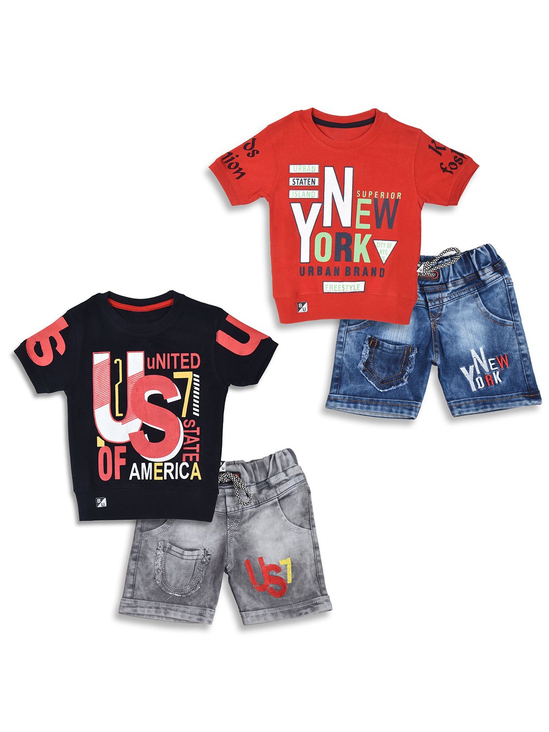 

BAESD Boys Printed T-shirt with Shorts, Navy blue